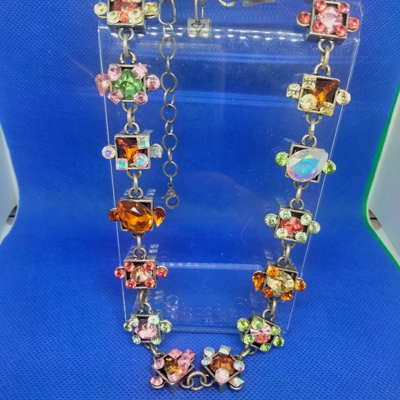 RODRIGO OTAZU Geometric Multicolored Rhinestone Necklace 16" - Picture 2 of 4